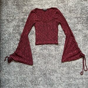 Fashion Nova Red Ruched Crop Top with Bell Sleeves